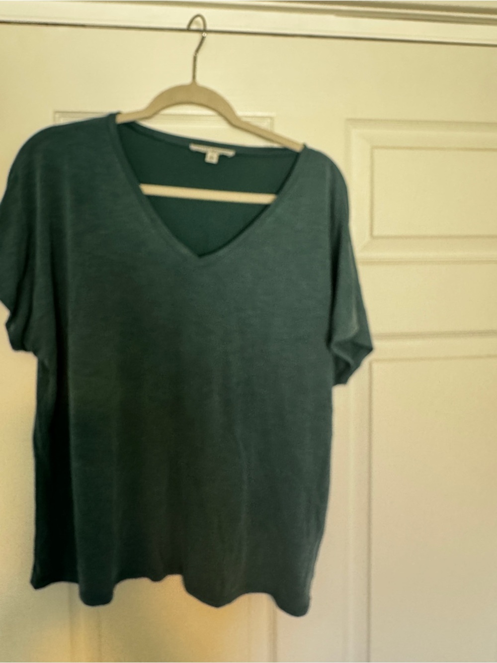 Green Envelope Women's V-Neck Short Sleeve Tee in Teal